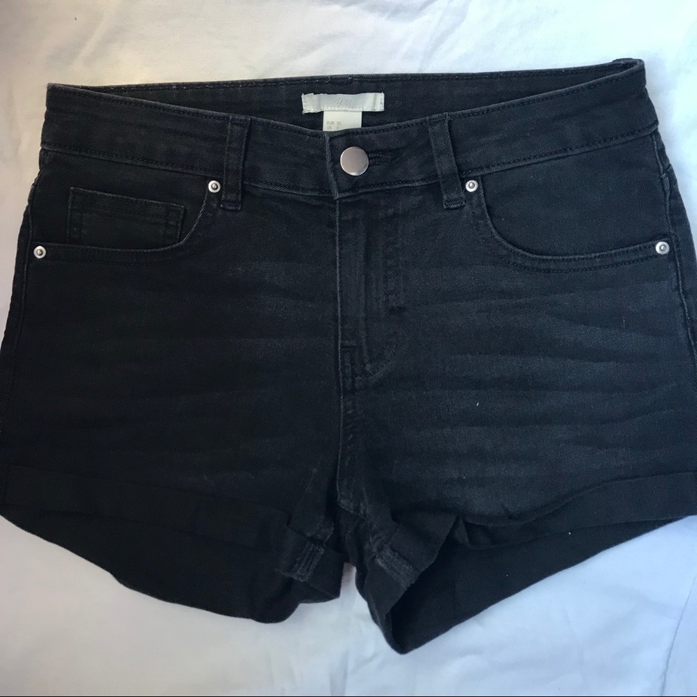 Black high waisted denim shorts